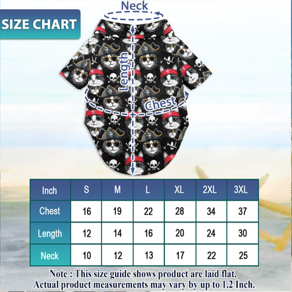 Netecom Matching Pirate Cat Hawaiian Shirt for Dog and Owner, Aloha Summer Shirt, Pirate Cat Print Outfit for Pet and Human, Beach Vacation Casual Wear