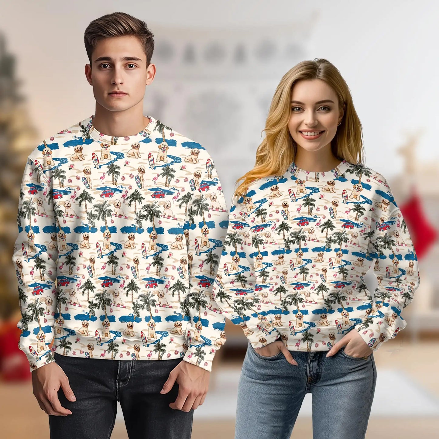 Goldendoodle Sweatshirt, 3D All Over Print Summer Beach Dog Crewneck Pullover for Men Women, Goldendoodle Lover Gift - Netecom