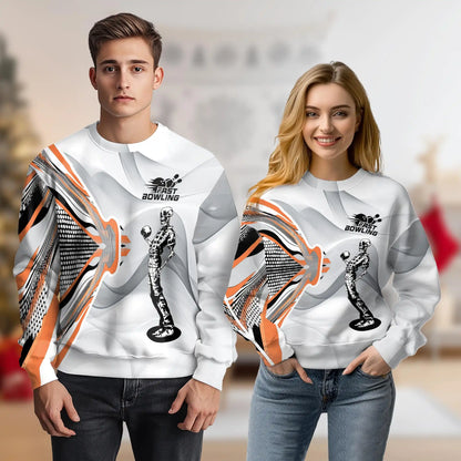 Skeleton Bowling Sweatshirt, 3D All Over Print Spooky Bowling Crewneck Pullover for Men Women, Bowler Gift - Netecom