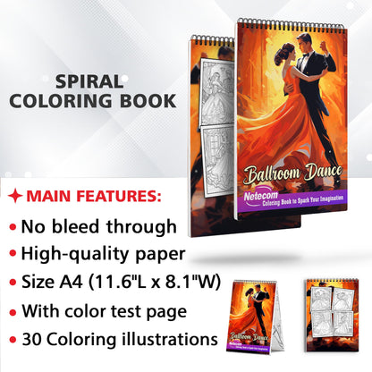 Ballroom Dance Spiral Bound Coloring Book: Dance to the Melody with 30 Captivating Coloring Pages of Graceful Ballroom Moves