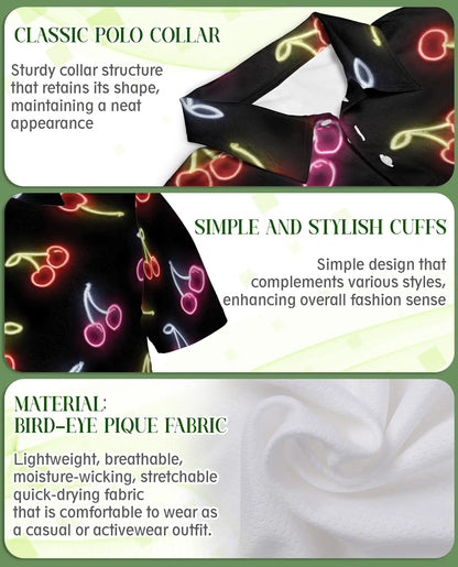 Neon Cherry Polo Shirt for Men- Retro Fruit Glow Aesthetic Shirt | Netecom