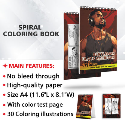 Gentleman Black American Spiral Bound Coloring Book, Discover Classic Charm with 30 Enchanting Coloring Pages, Unleashing Your Creativity in the World of Gentleman Black Americans