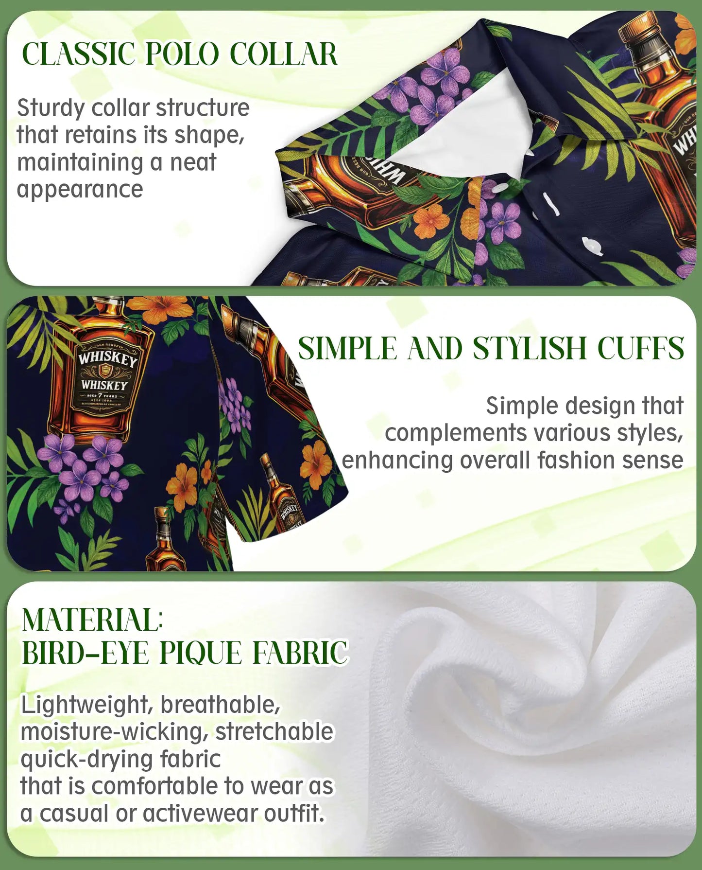 Whiskey Tropical Hawaiian Polo Shirt-Bourbon Floral Island Design | Netecom