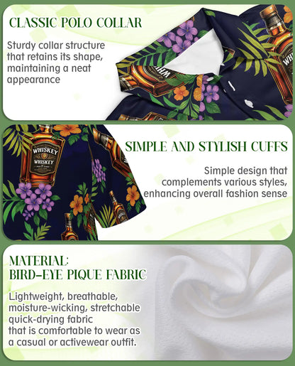 Whiskey Tropical Hawaiian Polo Shirt-Bourbon Floral Island Design | Netecom