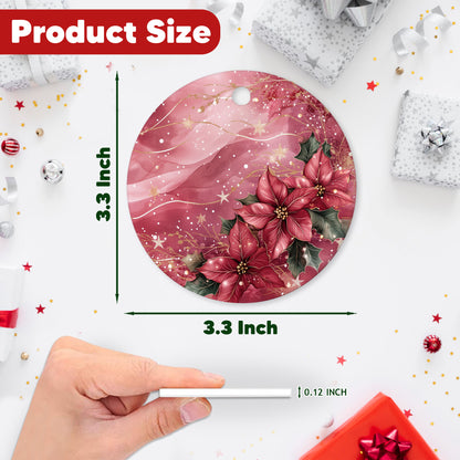 Netecom Elegant Pink Poinsettia Christmas Ornament, Ceramic Flowers Keepsake Ornament for Xmas Tree Decorations, Gifts for Holiday, Party, Home Decor