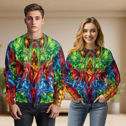 Psychedelic 3D Dragon Sweatshirt, All Over Print Fantasy Dragon Crewneck Pullover for Men Women, Dragon Lover Gift - Netecom