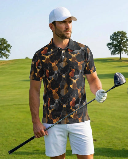 Geometric Deer Polo Shirt for Men – Modern Wildlife Style | Netecom