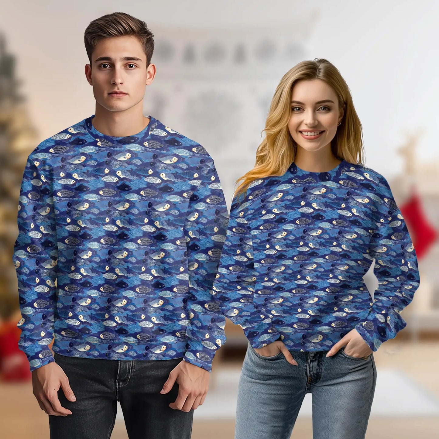 Japanese Fish Pattern Sweatshirt, 3D All Over Print Traditional Ocean Art Crewneck Pullover for Men Women, Fish Lover Gift - Netecom