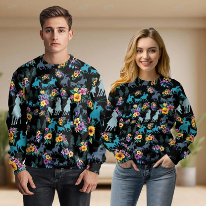 Tropical Team Roping Sweatshirt, 3D All Over Print Western Rodeo Crewneck Pullover for Men Women, Team Roping Lover Gift - Netecom