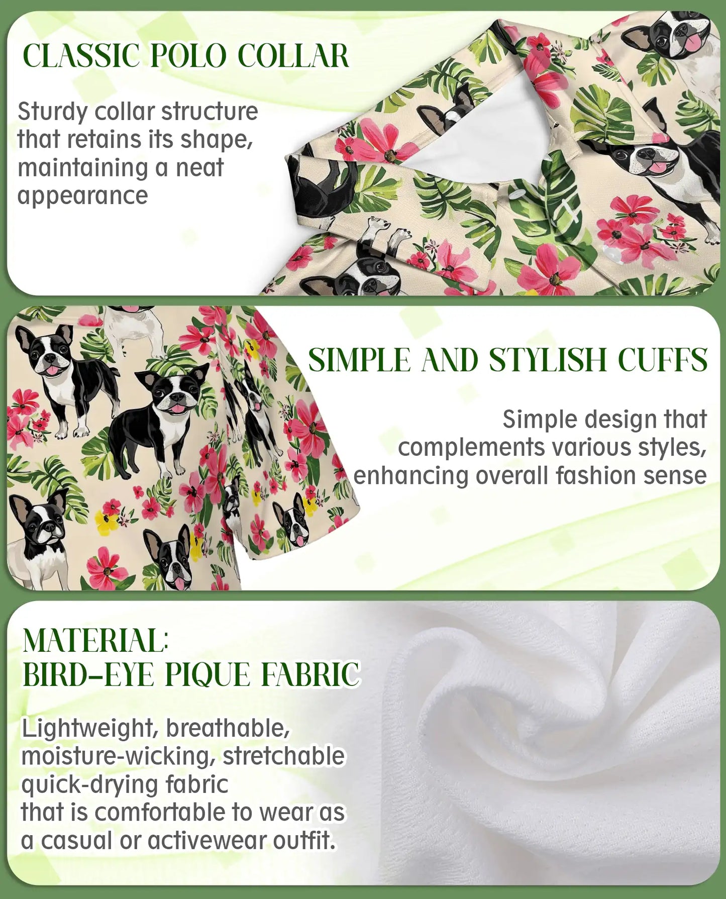 Boston Terrier Tropical Polo Shirt – Floral Dog Print | Netecom