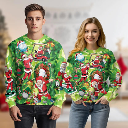 Santa Claus Golf Christmas Sweatshirt, 3D All Over Print Holiday Golf Crewneck Pullover for Men Women, Golfer Christmas Gift - Netecom