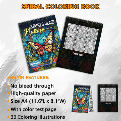 Stained Glass Nature Spiral Bound Coloring Book, Nature-Inspired Stained Glass Art, Great for Those Seeking a Colorful and Unique Artistic Challenge