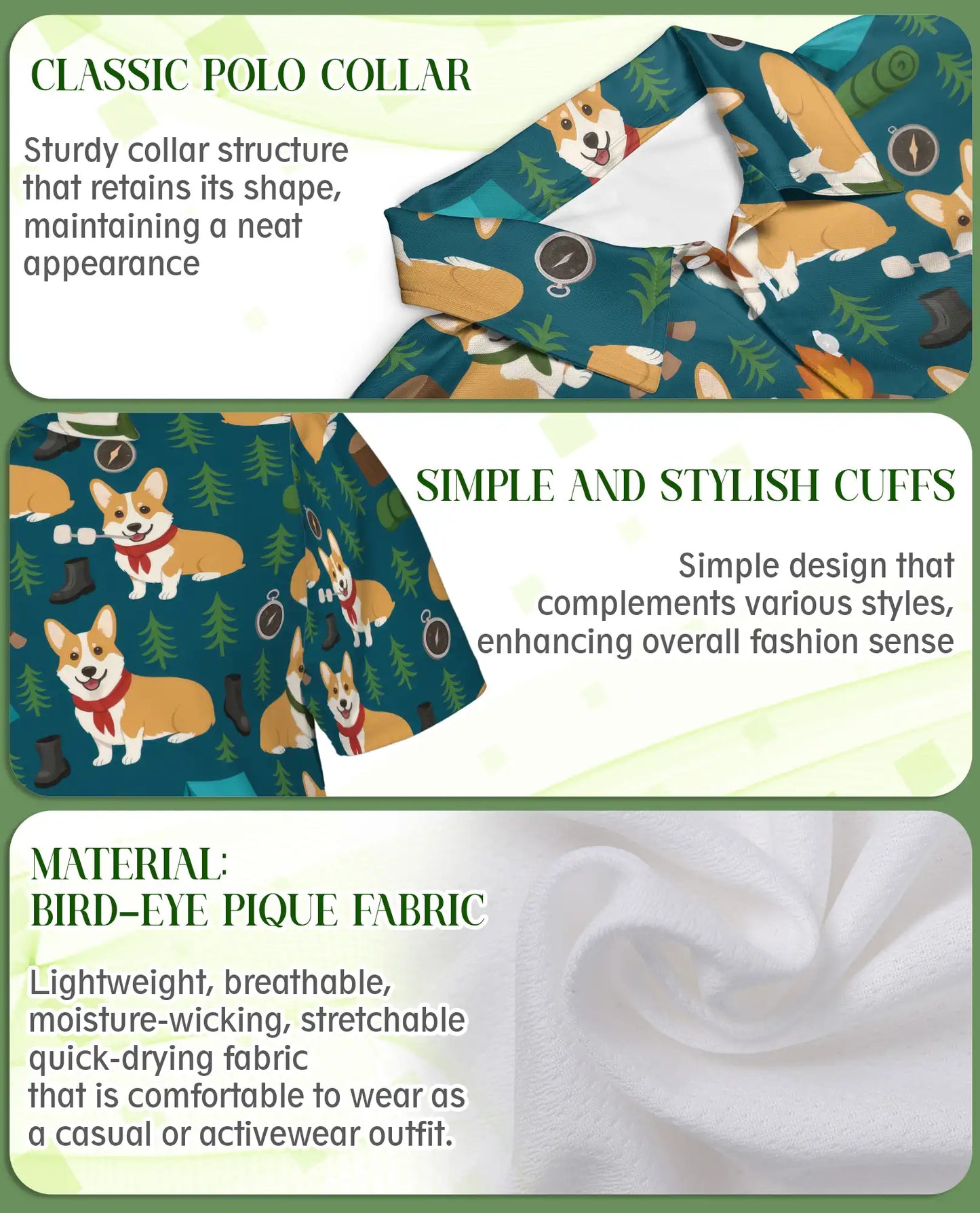 Corgi Camping Polo Shirt – Outdoor Adventure Print | Netecom