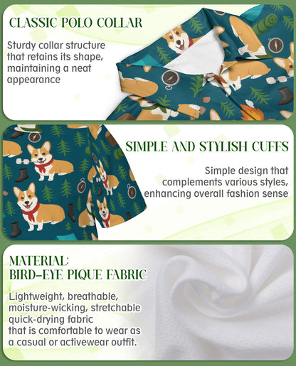 Corgi Camping Polo Shirt – Outdoor Adventure Print | Netecom