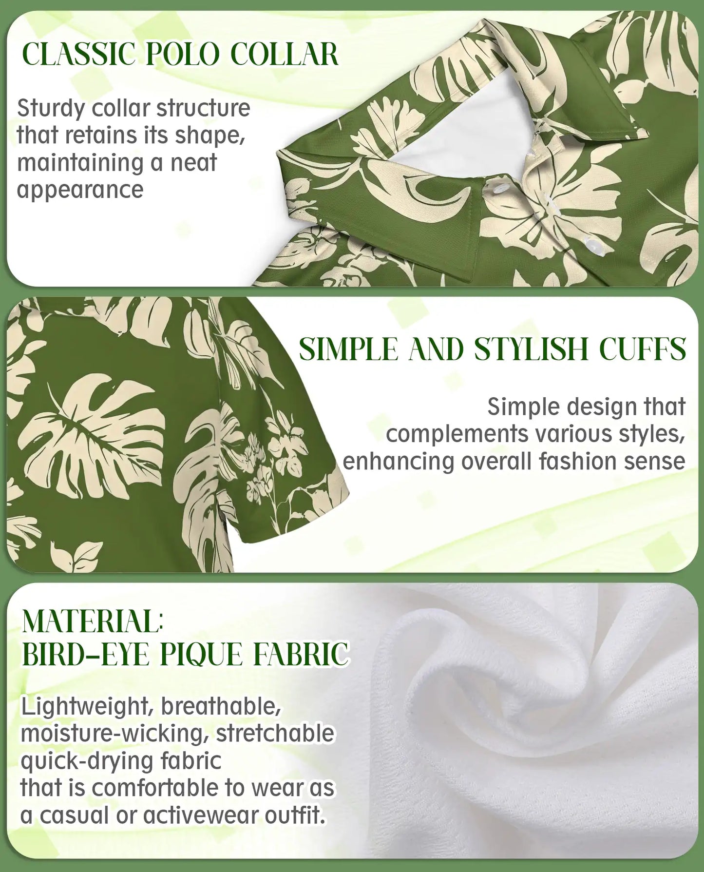 Tropical Floral Polo Shirt – Olive Monstera Print | Netecom