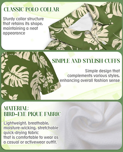Tropical Floral Polo Shirt – Olive Monstera Print | Netecom