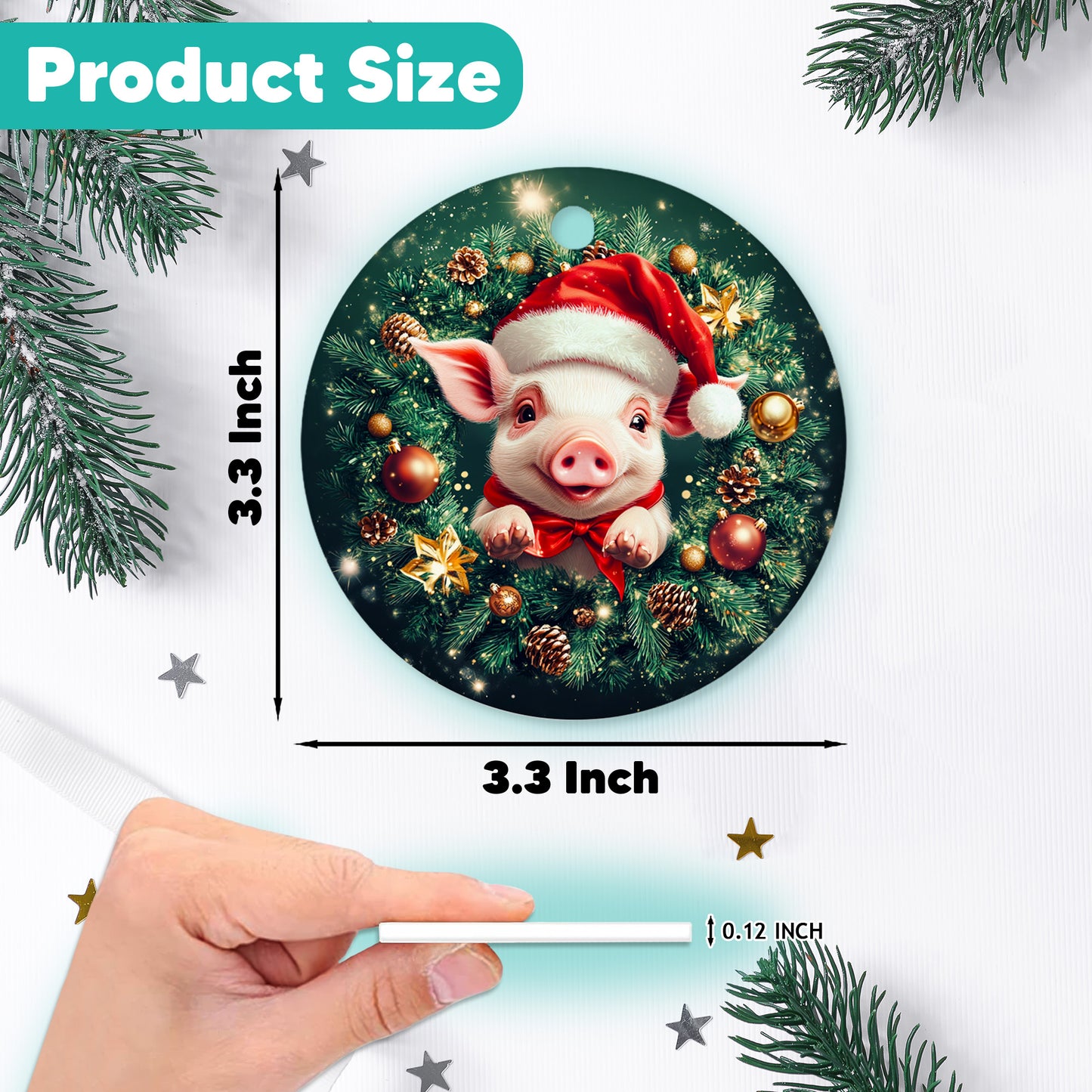 Netecom Cute Pig Christmas Ornament, Farm Animal Santa Hat Ceramic Ornament for Xmas Tree Hanging Decorations Gift, Farmhouse Decor, Gifts for Famer, Holiday Party Present