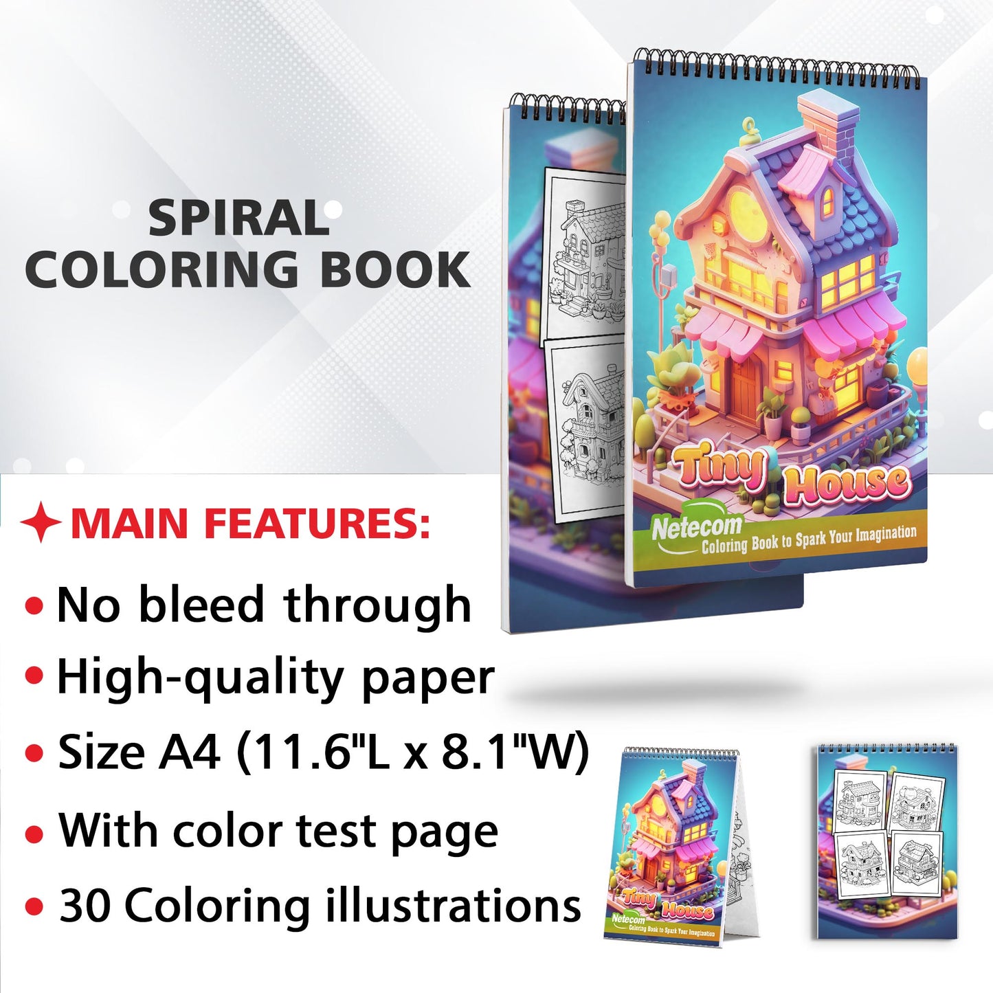 Tiny House Spiral Bound Coloring Book, Dive into the Tiny House Coloring Book with 30 Charming Illustrations to Customize