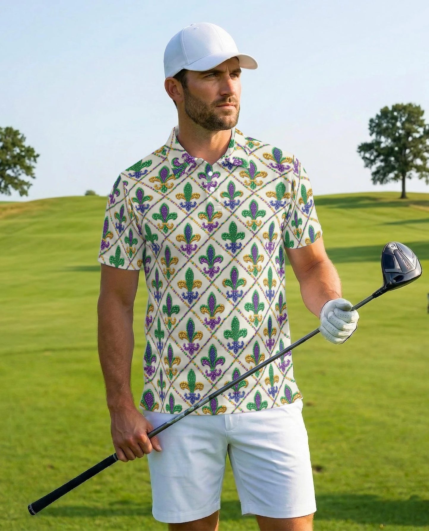 Mardi Gras Fleur De Lis Polo Shirt for Men – Festival Pattern Style | Netecom