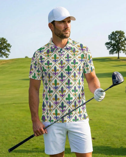 Mardi Gras Fleur De Lis Polo Shirt for Men – Festival Pattern Style | Netecom