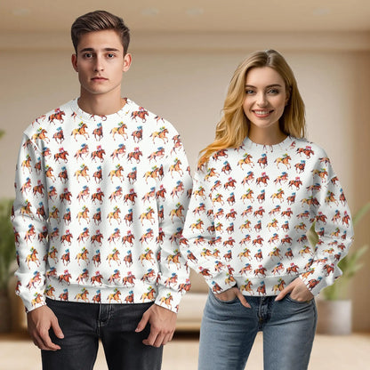 Jockey and Racehorse Pattern Sweatshirt, 3D All Over Print Equestrian Racing Crewneck Pullover for Men Women, Horse Racing Lover Gift - Netecom