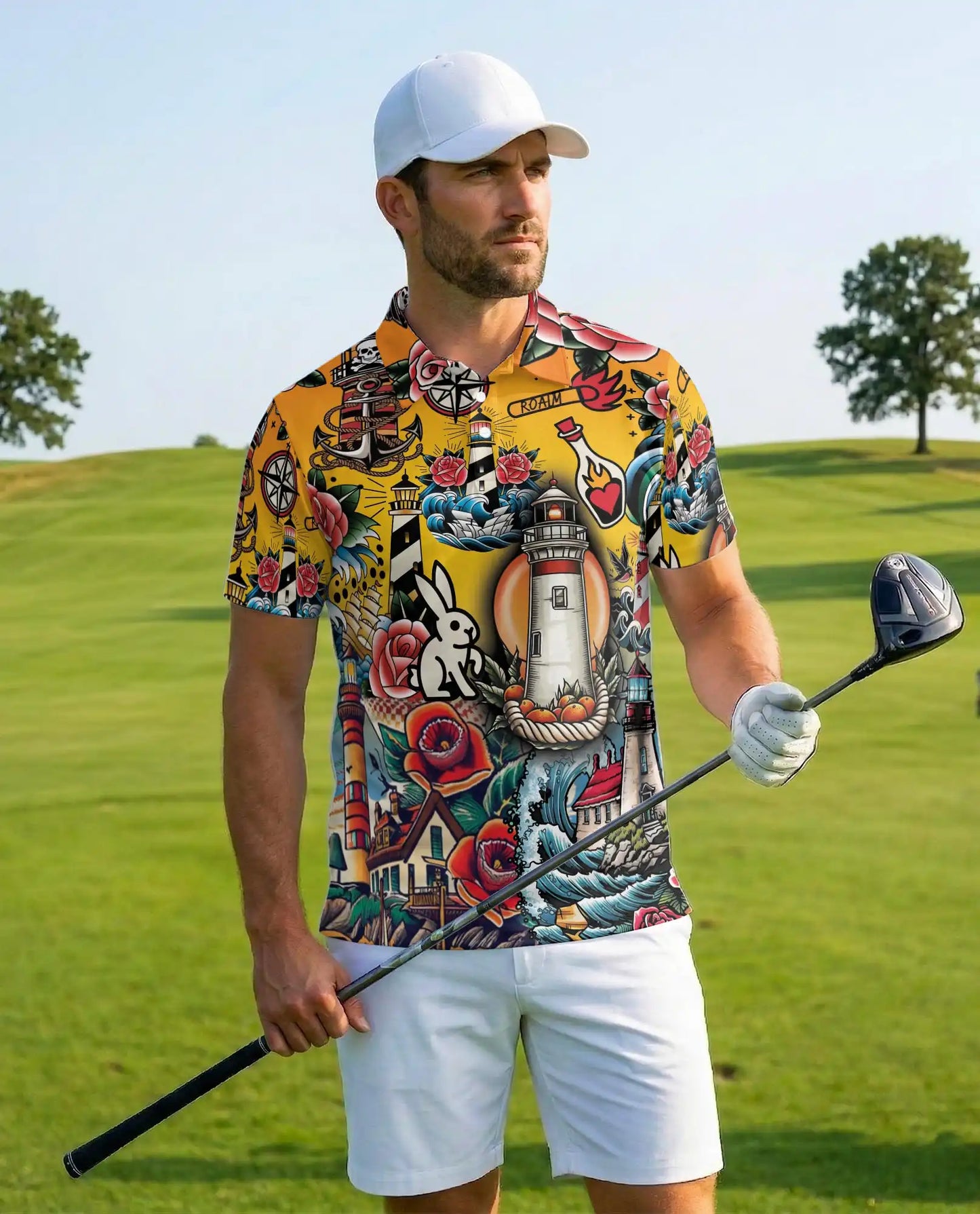 Nautical Tattoo Polo Shirt - Lighthouse Coastal Design | Netecom