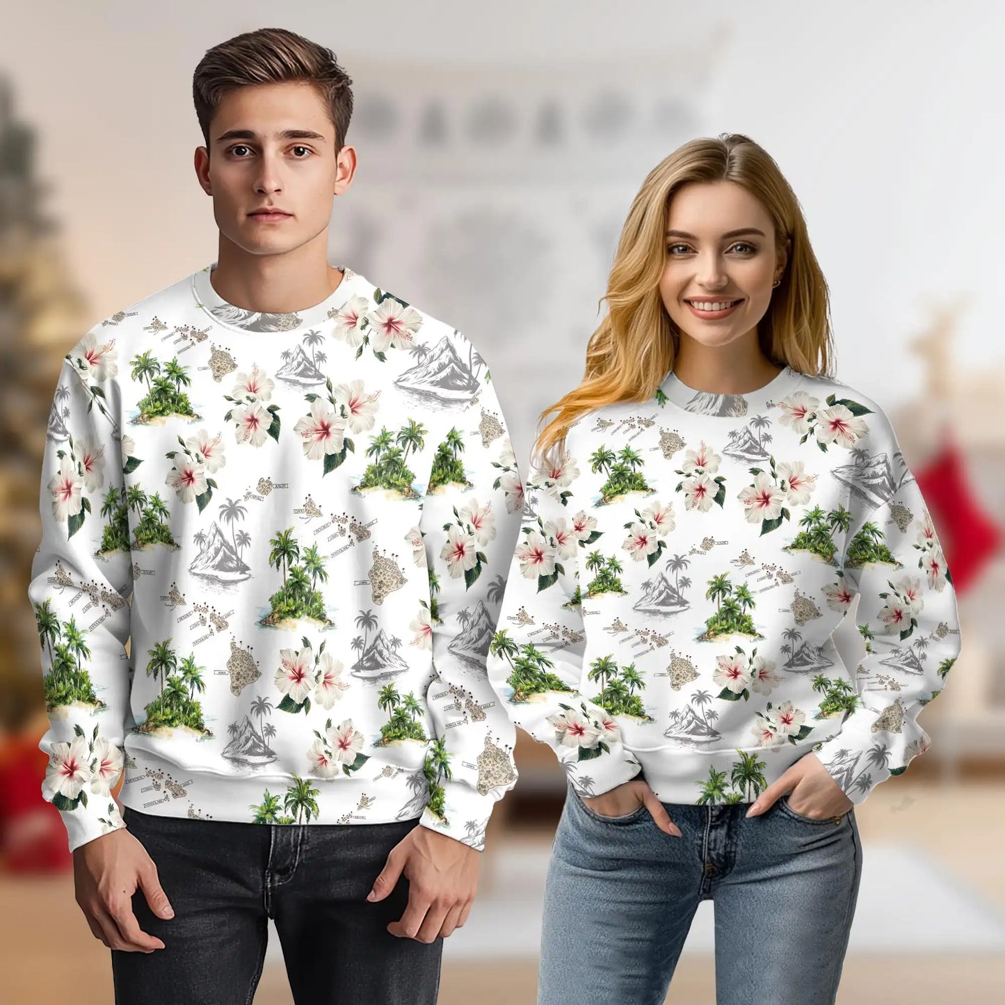 White Islands Sweatshirt, 3D All Over Print Tropical Island Crewneck Pullover for Men Women, Island Lover Gift - Netecom