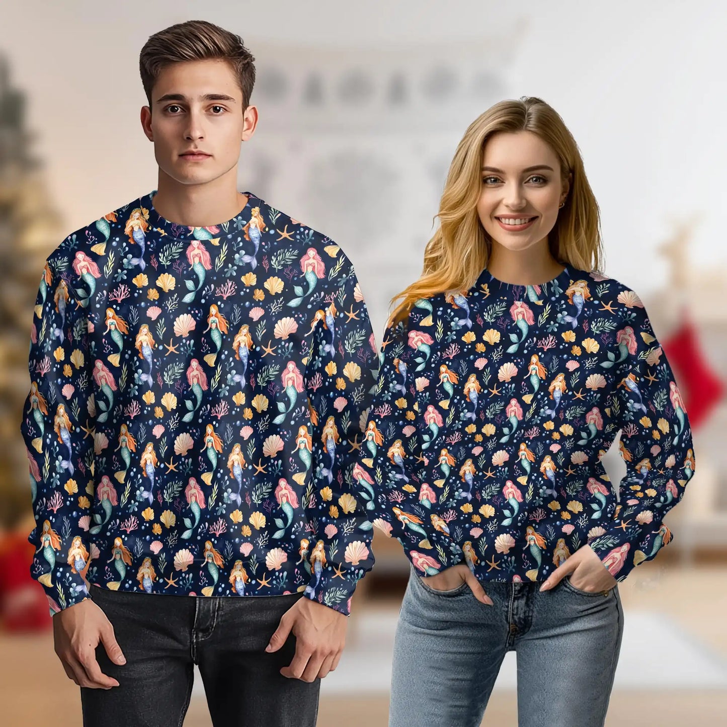Cute Mermaid Sweatshirt, 3D All Over Print Kawaii Fantasy Sea Crewneck Pullover for Men Women, Mermaid Lover Gift - Netecom