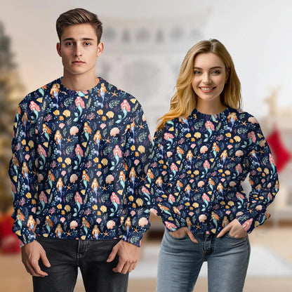 Cute Mermaid Sweatshirt, 3D All Over Print Kawaii Fantasy Sea Crewneck Pullover for Men Women, Mermaid Lover Gift - Netecom