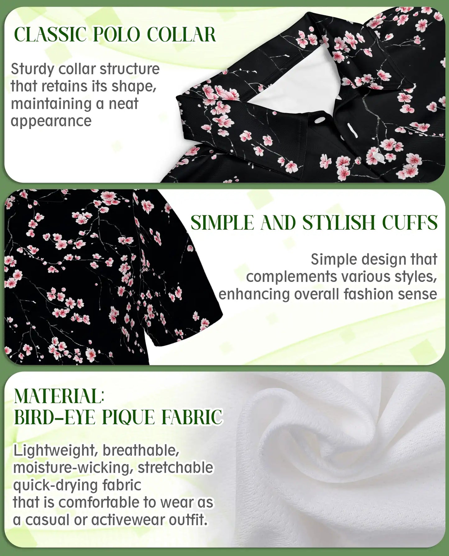 Black Cherry Blossom Hawaiian 3D Polo Shirt | Netecom