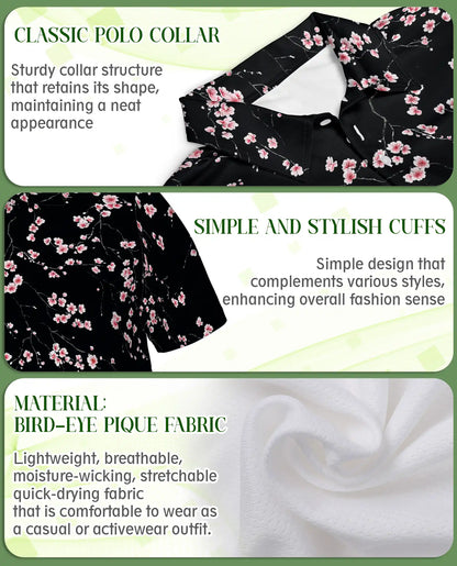Black Cherry Blossom Hawaiian 3D Polo Shirt | Netecom