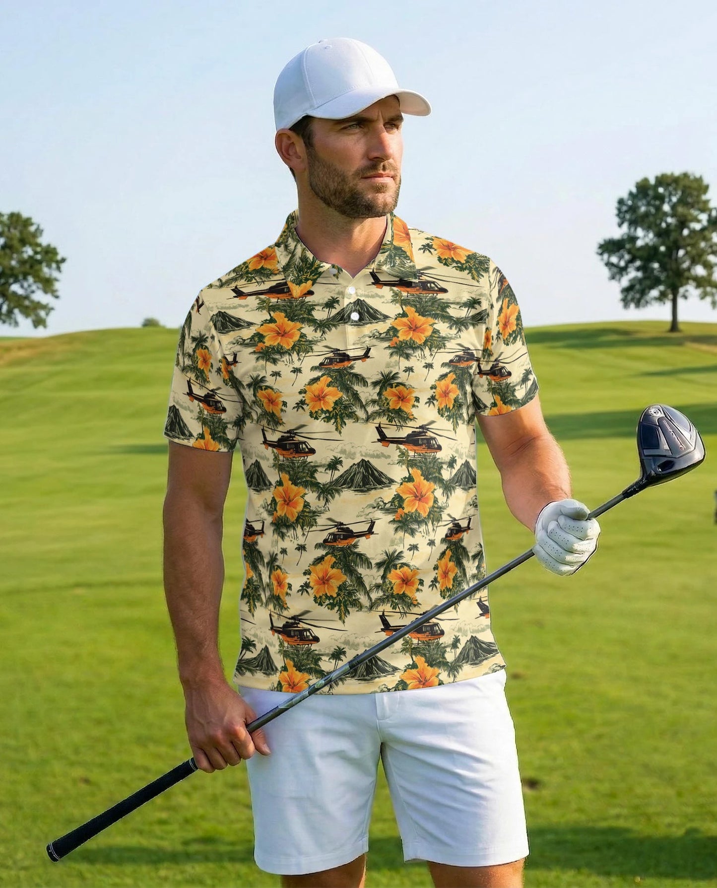 Helicopter Tropical Polo Shirt for Men – Island Aviation Style | Netecom