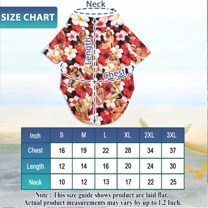 Netecom Matching Pinup Girls Retro Hawaiian Shirt for Pet and Owner, Red Tropical Aloha Summer Shirt, Vintage Pinup Print Outfit for Dog and Human, Casual Beach Vacation Wear