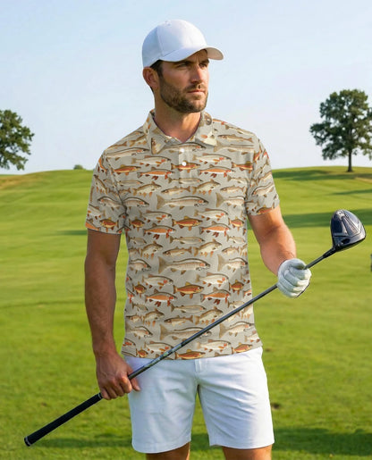 Trout Fishing Pattern Polo Shirt for Men – Outdoor Angler Style | Netecom
