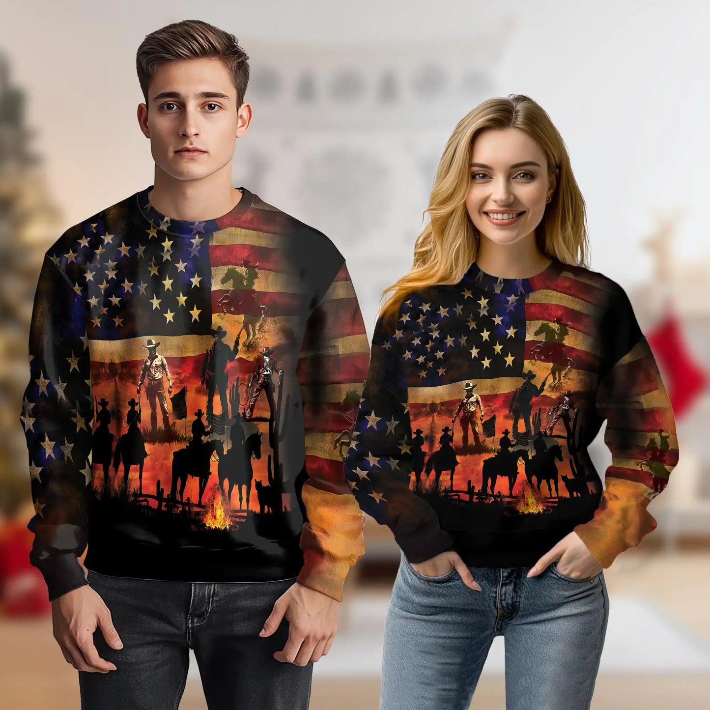 Cowboy Sunset Sweatshirt, 3D All Over Print Western Rodeo Crewneck Pullover for Men Women, Cowboy Lover Gift - Netecom