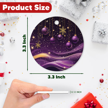 Netecom Elegant Purple Abstract Baubles Christmas Ornaments, Ceramic Star Night Gold Sparkle Keepsake Ornament for Xmas Tree Decorations, Gifts for Holiday, Party, Home Decor