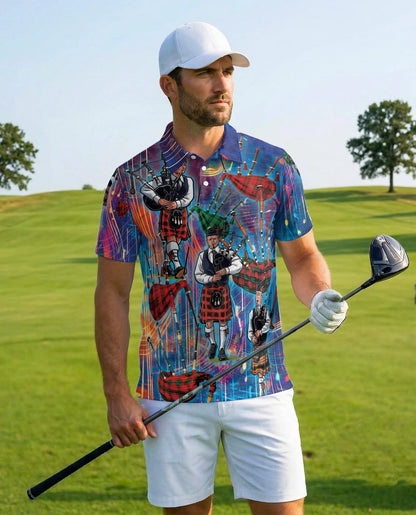 Bagpipes Player Polo Shirt for Men – Scottish Music Style | Netecom