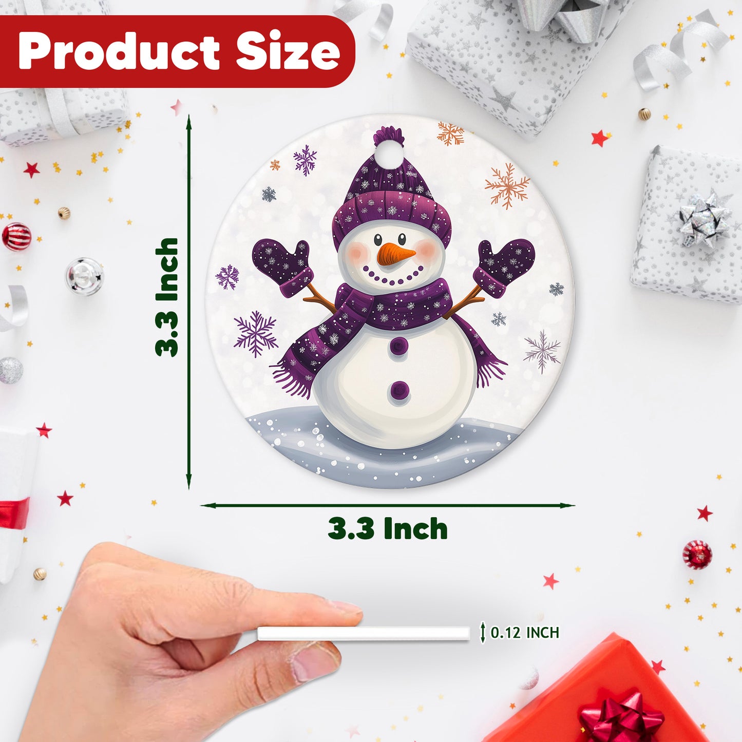 Netecom Funny Purple Snowman Christmas Ornaments, Cute Ceramic Winter Snowman Keepsake Ornament for Christmas Tree Decorations, Gifts for Holiday, Party, Home Decor