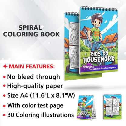 Kids Do Housework Spiral Bound Coloring Book, Immerse Yourself in 30 Captivating Coloring Pages, Inviting You to Color Kids Transforming Housework into Playful and Enjoyable Moments