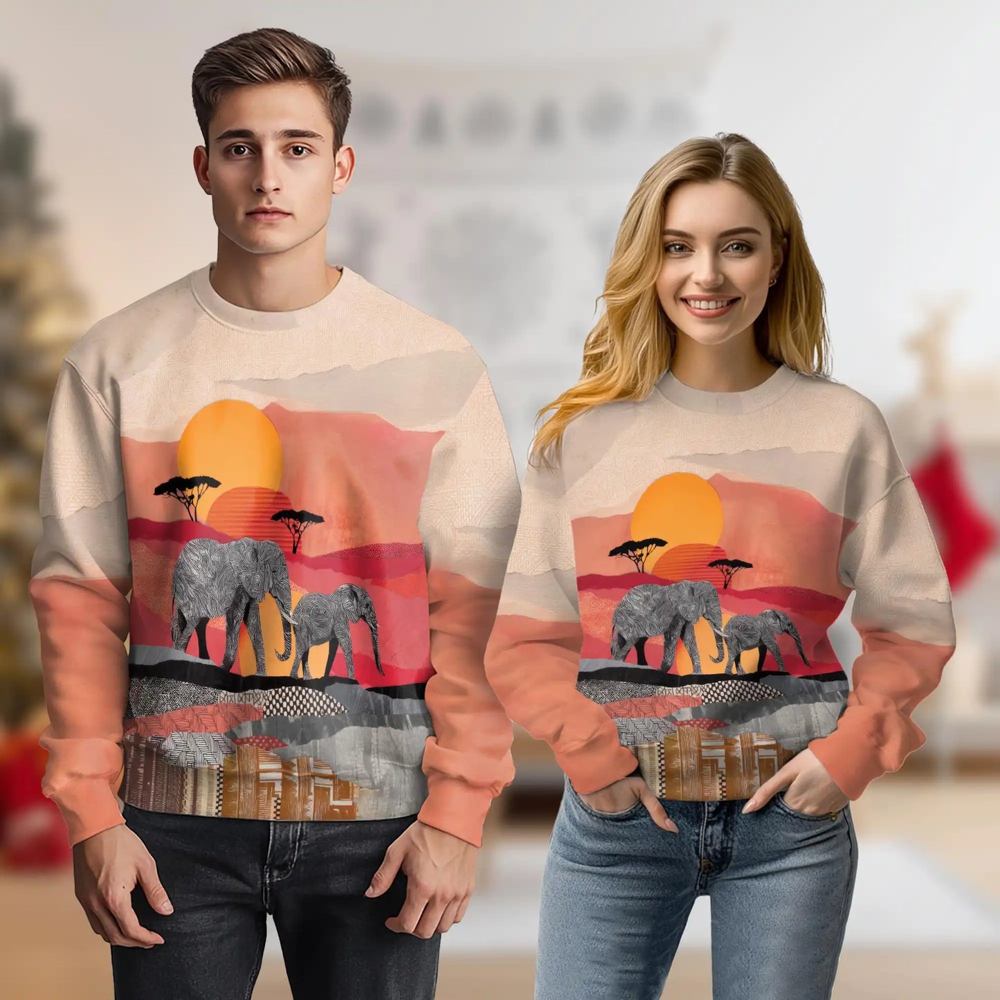 Mandala Elephants Sweatshirt, 3D All Over Print Boho Elephant Crewneck Pullover for Men Women, Elephant Lover Gift - Netecom