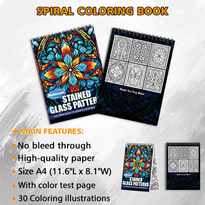 Stained Glass Patterns Spiral Bound Coloring Book, Beautiful Stained Glass Patterns for an Artistic Experience, Great for Those Seeking a Unique Creative Outlet