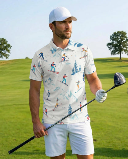 Ski Pattern Polo Shirt for Men – Winter Sports Style | Netecom