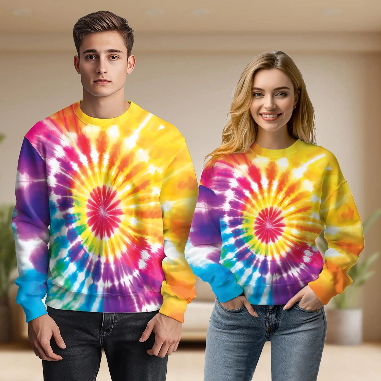 Tie Dye Sweatshirt, 3D All Over Print Colorful Abstract Pattern Crewneck Pullover for Men Women, Tie Dye Lover Gift - Netecom