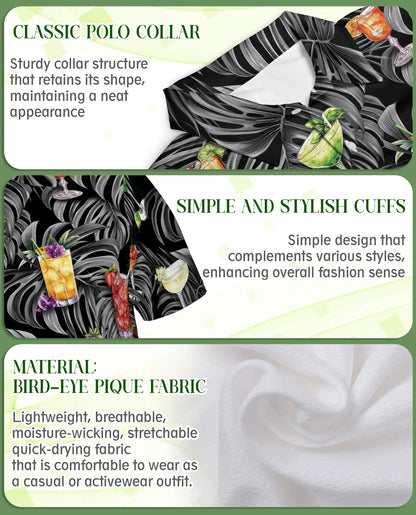 Tropical Cocktail Polo Shirt – Monstera Leaf Print | Netecom