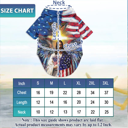 Netecom Matching America and Jesus Bless Hawaiian Shirt for Dog and Owner, Aloha Summer Shirt, Patriotic Faith Print Outfit for Pet and Human, Beach Vacation Casual Wear