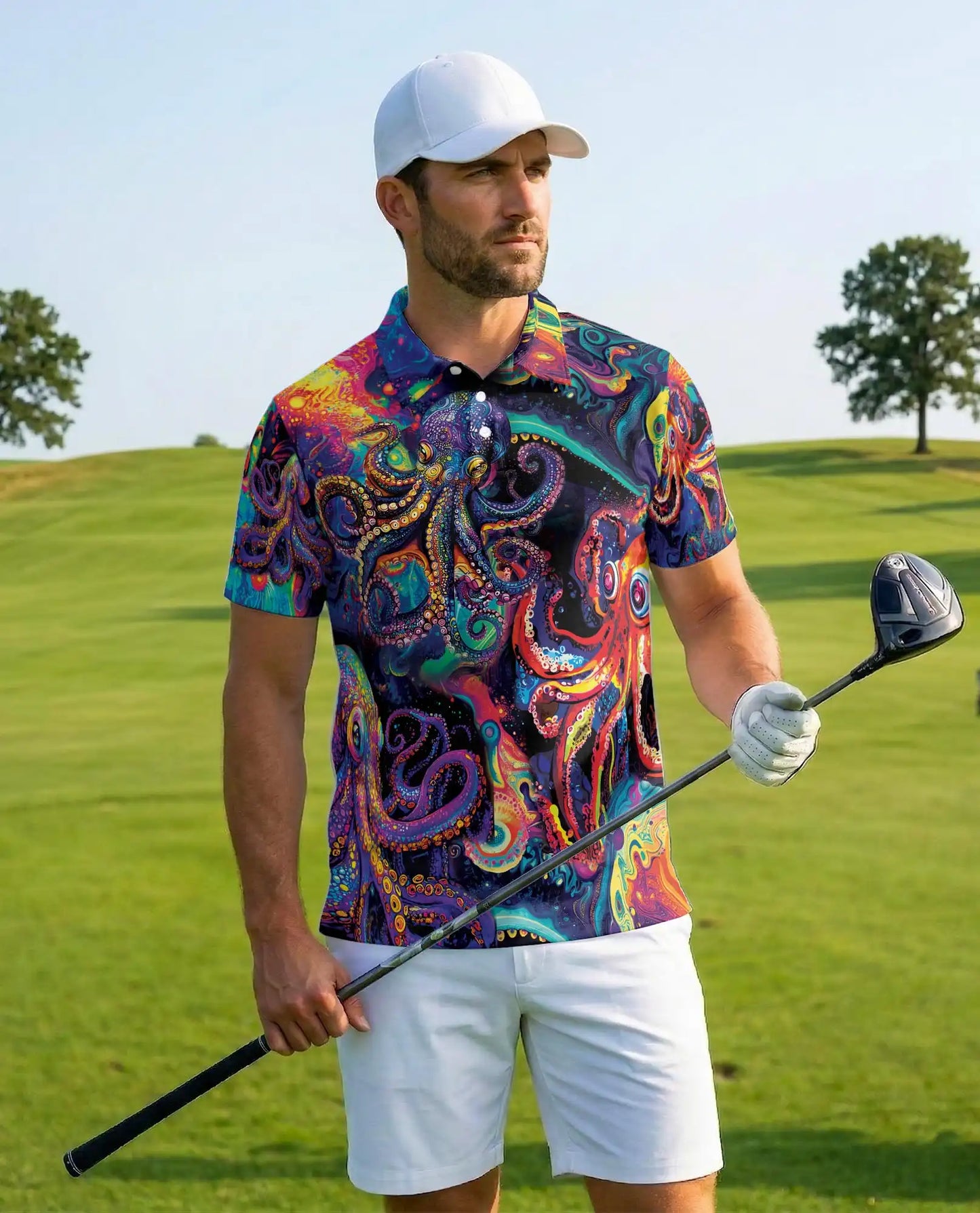 Psychedelic Octopus Polo Shirt – Colorful Ocean Style | Netecom