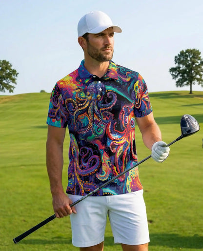 Psychedelic Octopus Polo Shirt – Colorful Ocean Style | Netecom