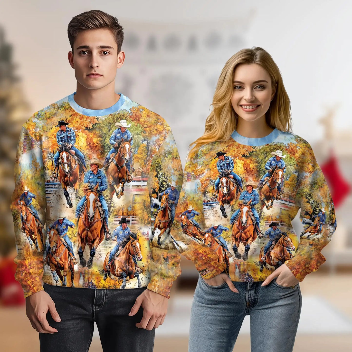 Rodeo Cowboy Sweatshirt, 3D All Over Print Western Cowboy Crewneck Pullover for Men Women, Rodeo Lover Gift - Netecom