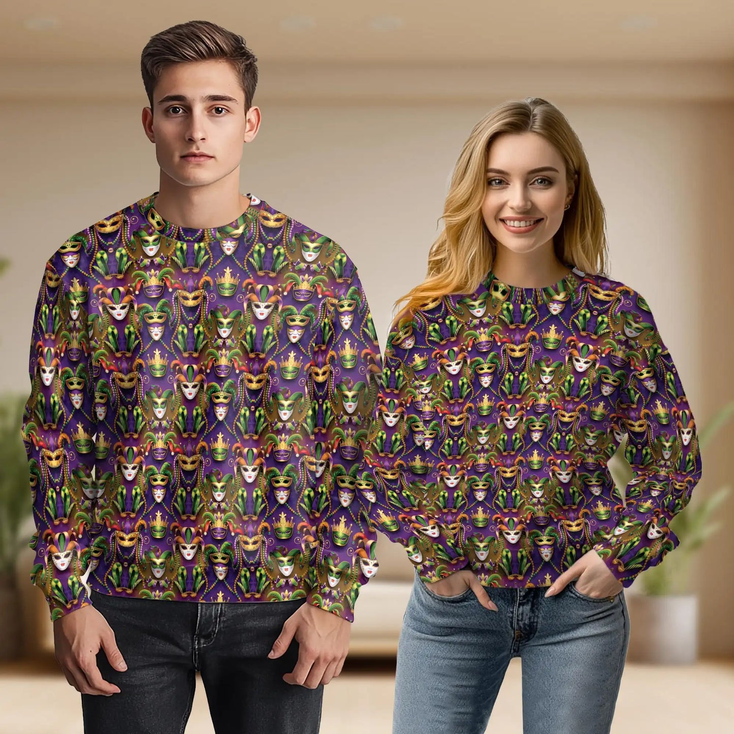 Mardi Gras Sweatshirt, 3D All Over Print Carnival Crewneck Pullover for Men Women, New Orleans Party Gift - Netecom