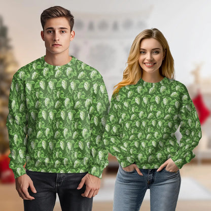 Hops Sweatshirt, 3D All Over Print Green Hop Garden Brewing Crewneck Pullover for Men Women, Beer Lover Gift - Netecom
